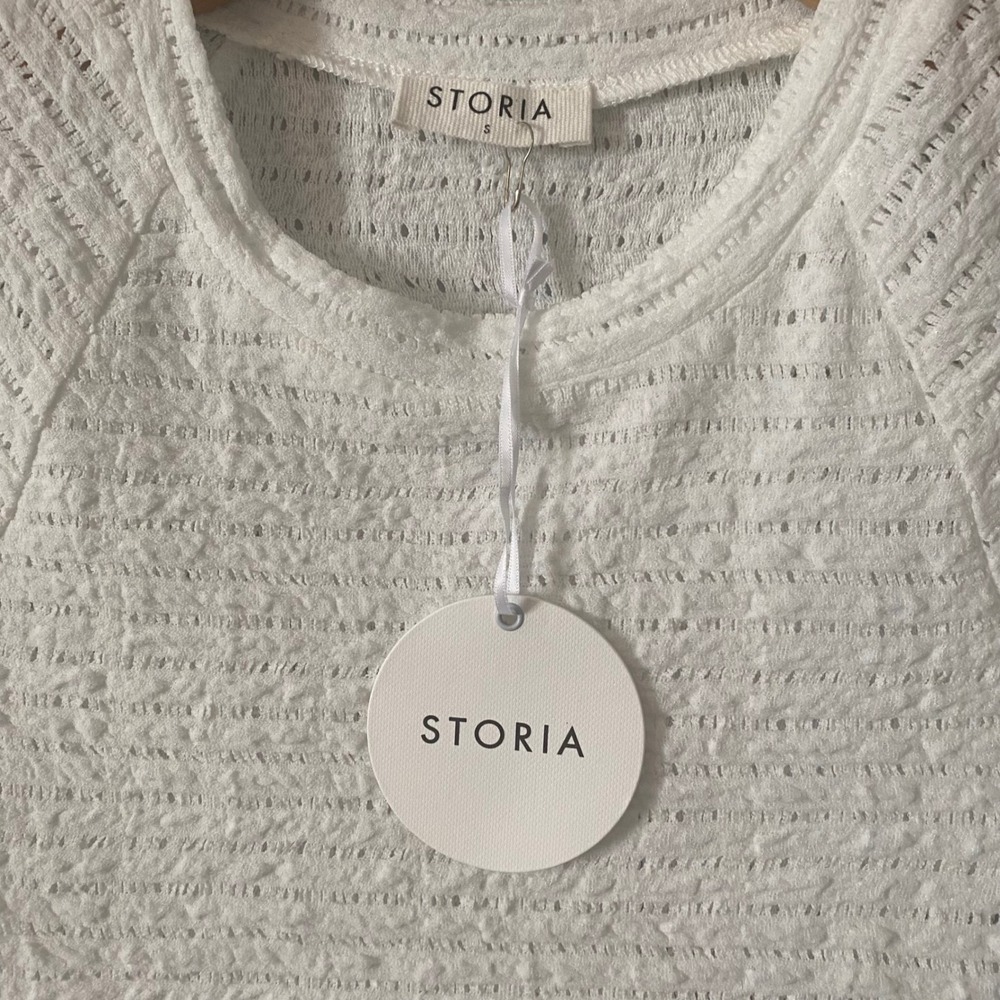 Storia Anthropologie Women Sm White Textured Pointelle Raglan Short Sleeve Top - Picture 4 of 5